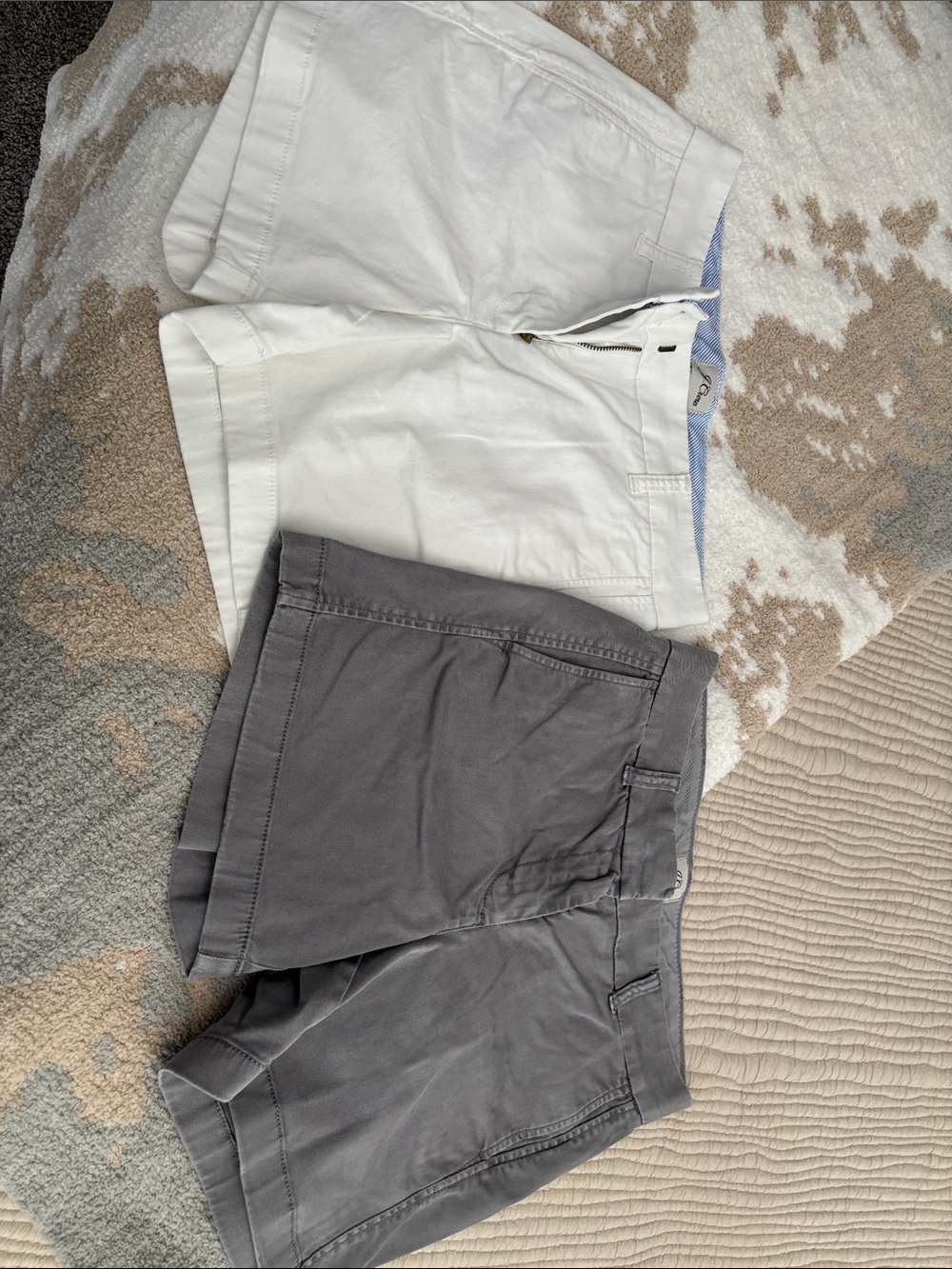 Women’s set of J Crew White and Gray khaki Shorts
